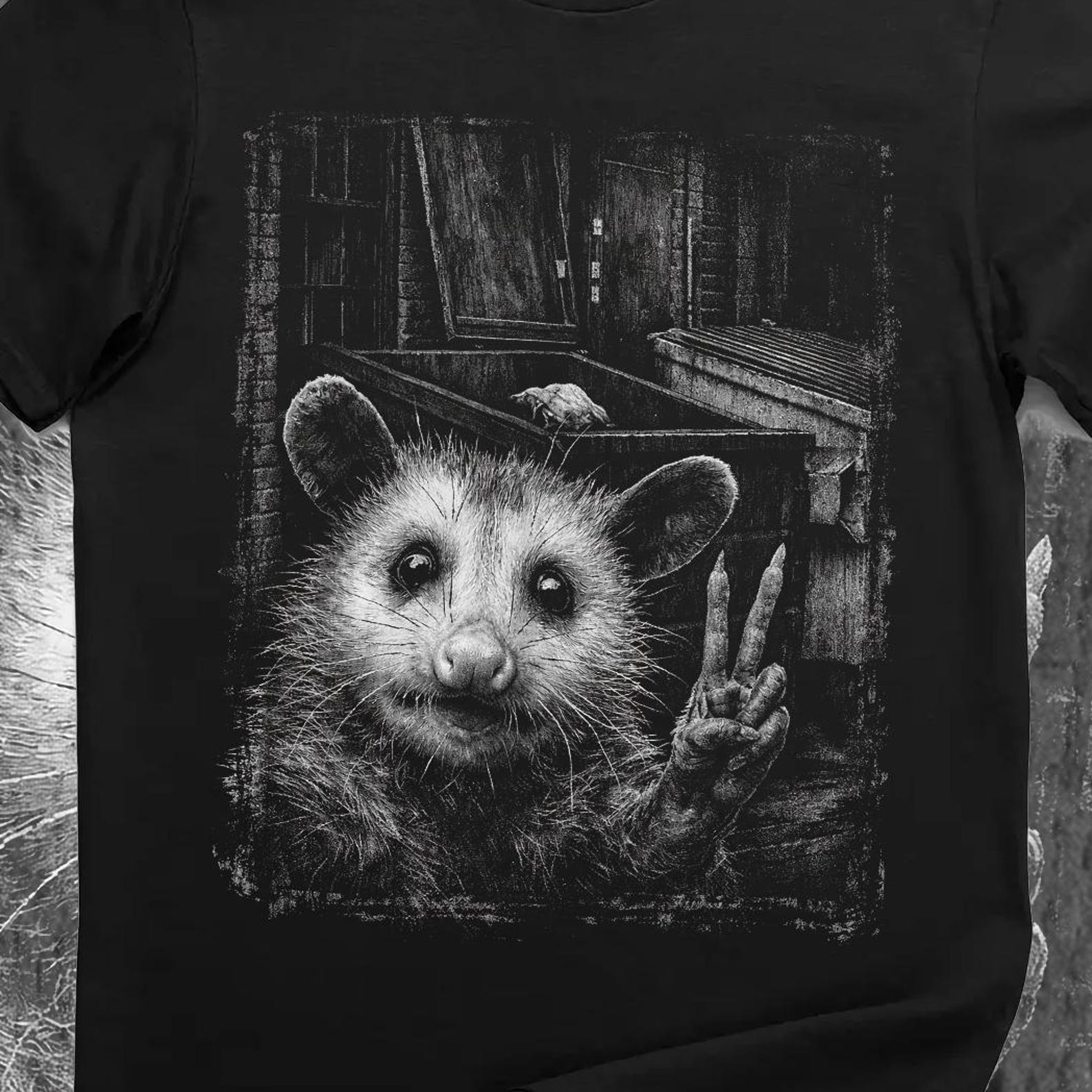 Funny Opossum Peace Shirt – Chaotic Opossum Meme Tee, Dumpster Possum Graphic T-Shirt S