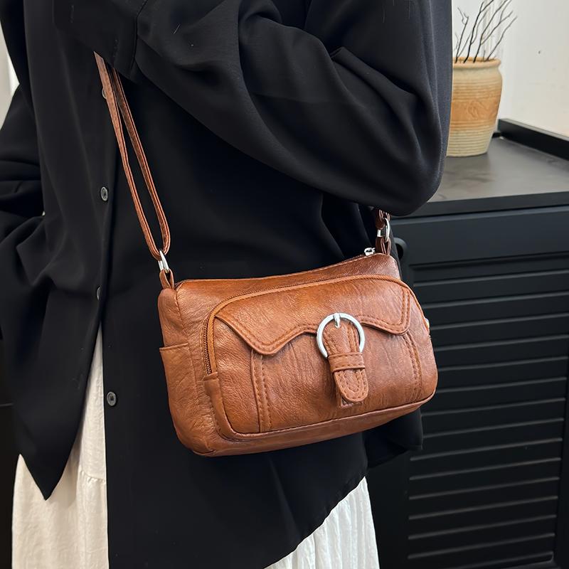 Women's Bag Soft Leather Middle-Aged Mother Bag Large Capacity Crossbody Bag Multi-Pocket Shoulder Bag