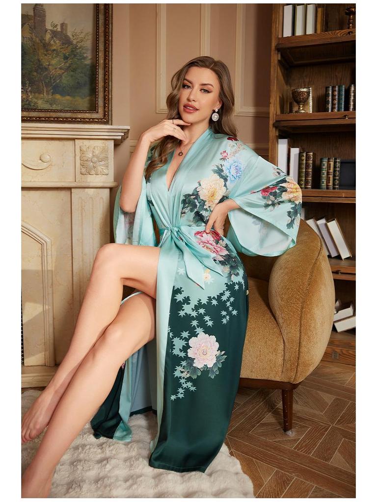 Women's Luxury Satin Long-Sleeve Bathrobe Collection - Spring Edition