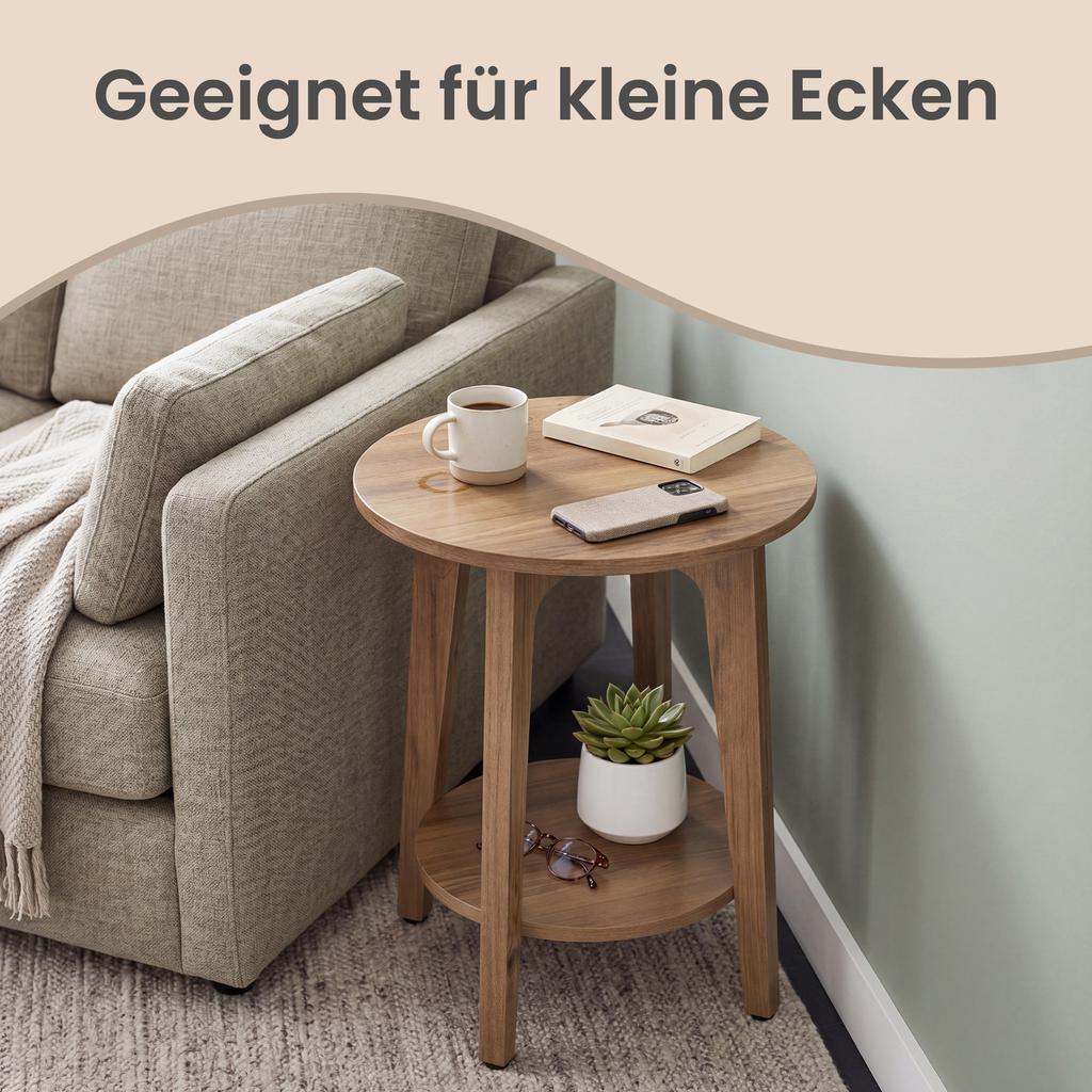 VASAGLE Maezo Kollektion - Beistelltisch mit unterem Regal, Moderner Stil, Nachttisch, Sofaecke, für kleine Räume, Wohnzimmer, Honigbraun