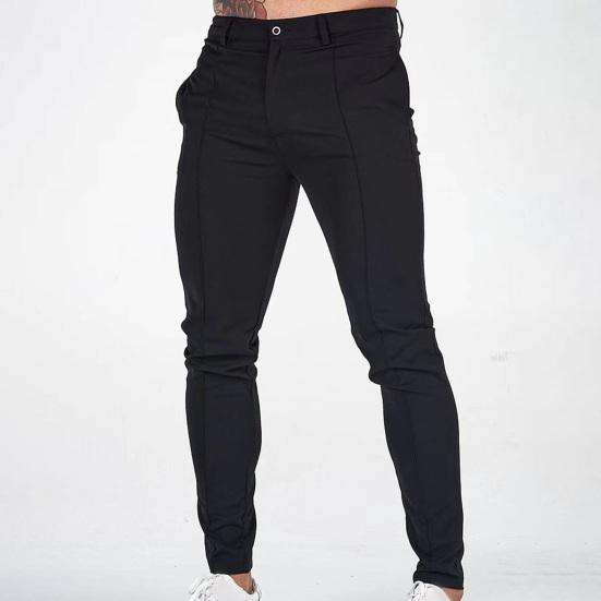 Men Pants Slim Fit Solid Color Mid Waist Soft Thin Breathable Slant