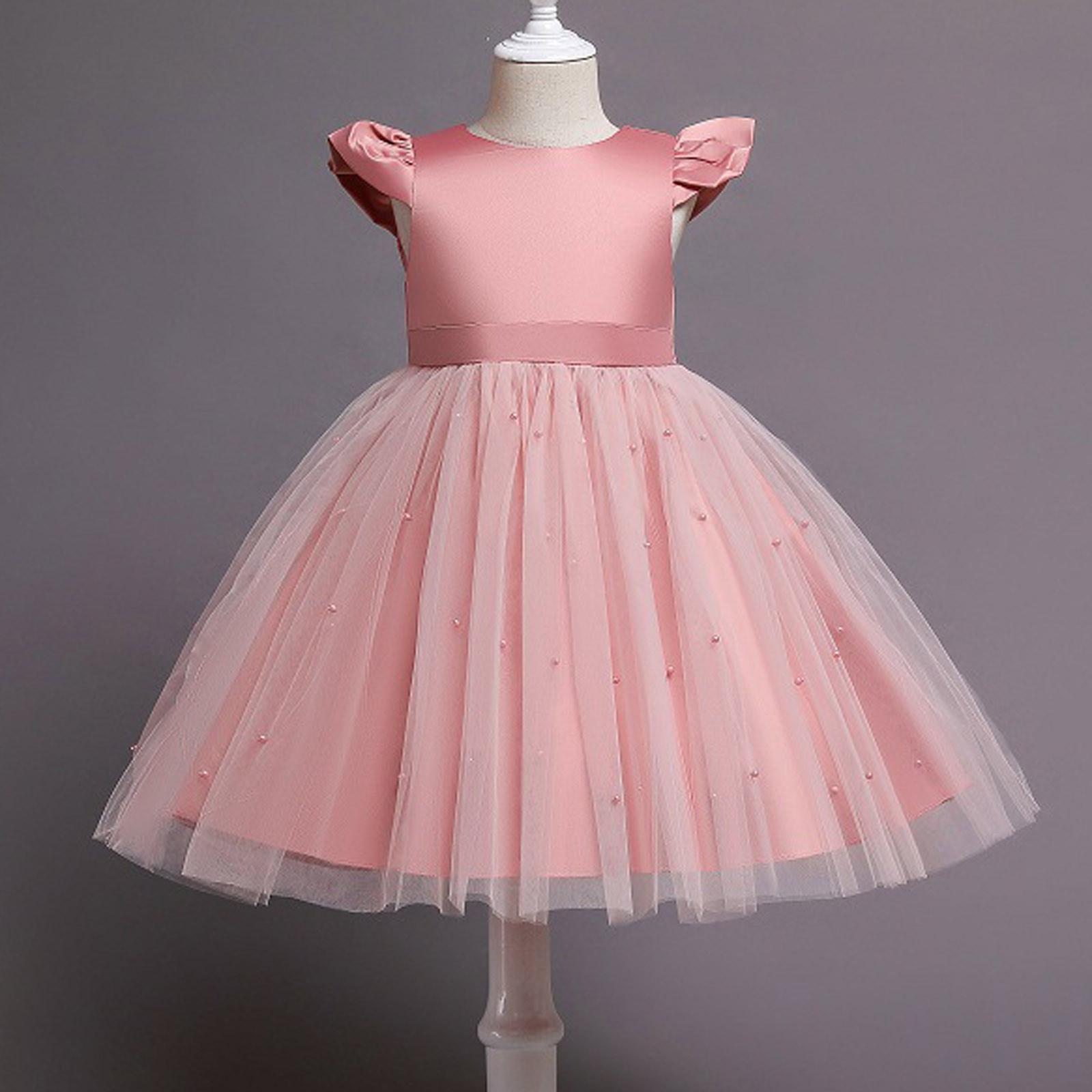 

Girls Casual Color V Neck Sleeveless Pullover Cute Dress 90 розовый