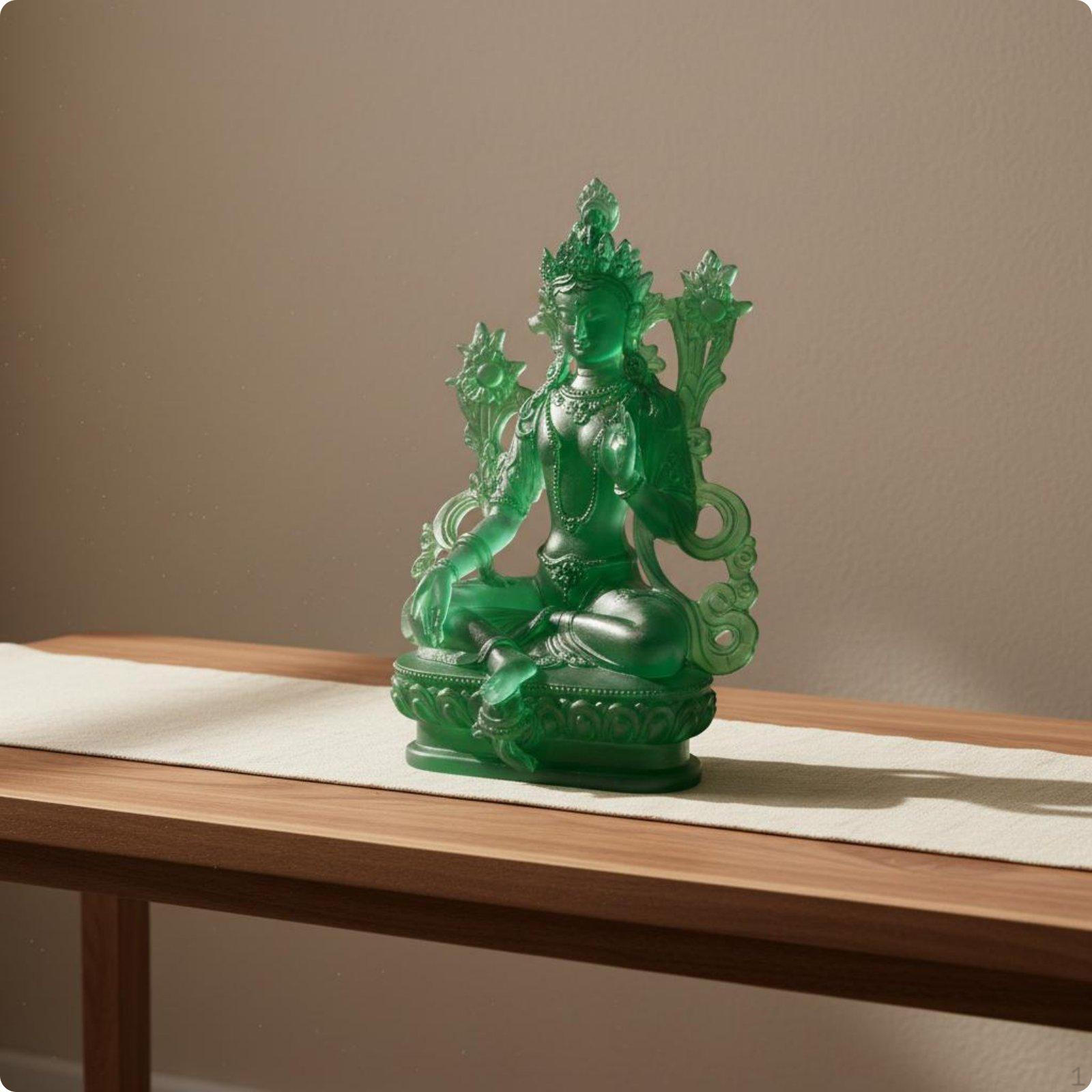 Verdant Bodhisattva Statue Detailed Craftsmanship Figurine
