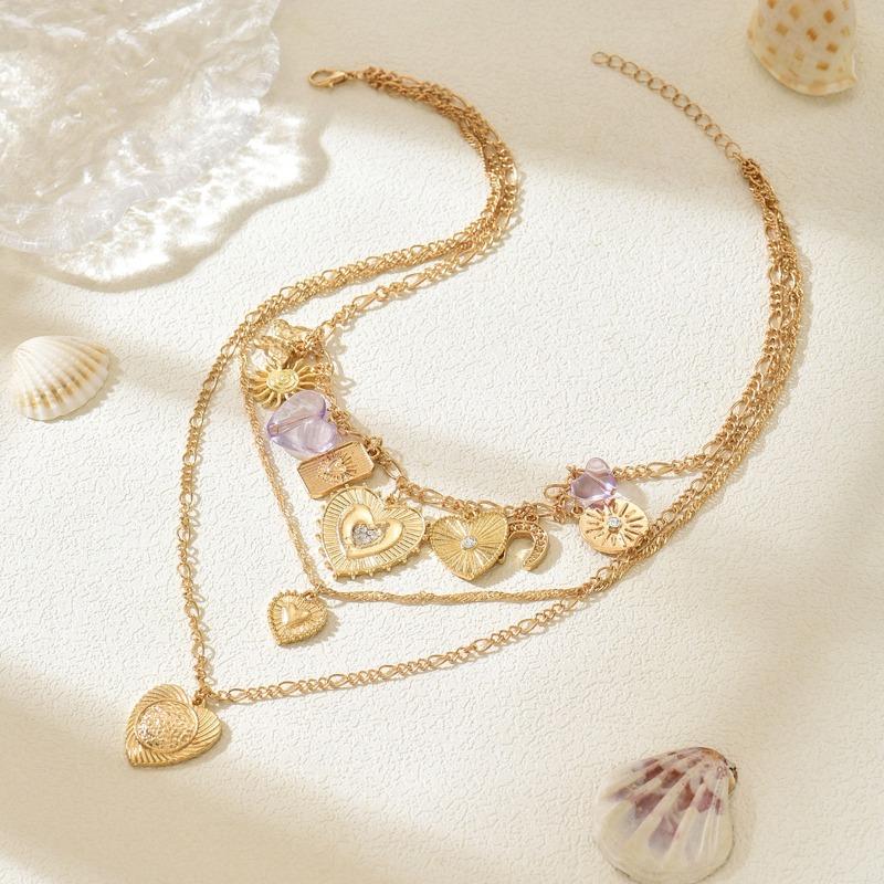 Punk stacked love pendant jewelry retro necklace niche high-end relief necklace jewelry women
