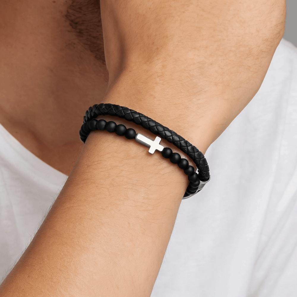 Leather Lava Rock Bead Bracelet Black Inspirational Quotes Bracelets Husband
