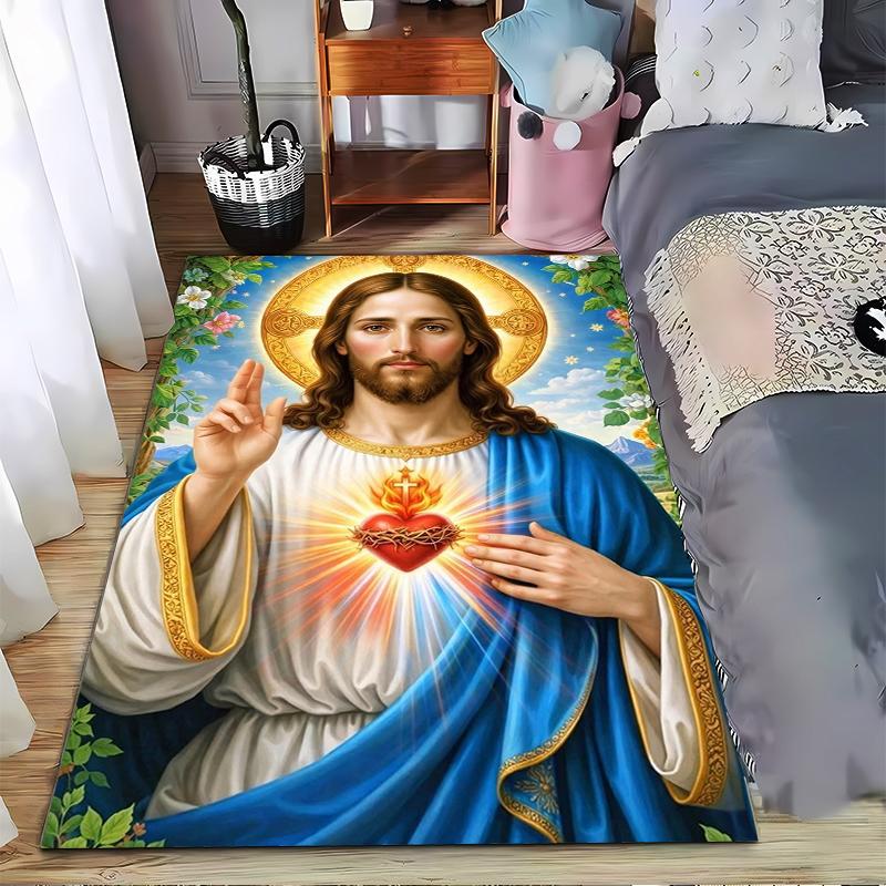 Sacred Heart of Jesus Carpet Non-slip Rug Suitable for Living Room and Bedroom Sofas