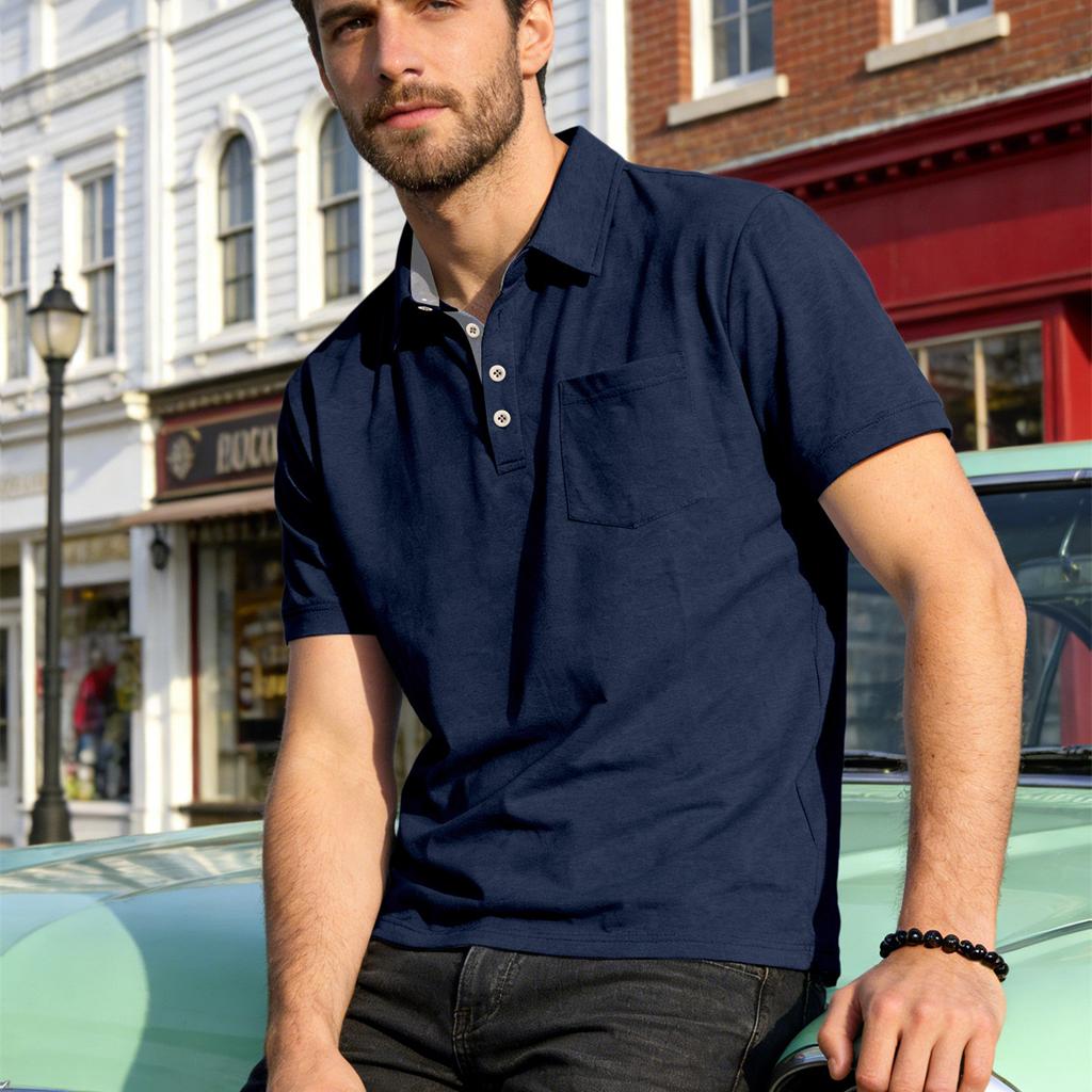 Summer New Men's Polo Shirt Casual Short Sleeve Turn-down Collar Solid Color Fashionable Light Weight Cotton T-shirt for Youth