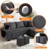 Folding Sofa with Sleep Function, L-Shaped Convertible Corner Sofa with USB Charging Port and Cushions, 3-Seater with Side Shelves and Storage Space