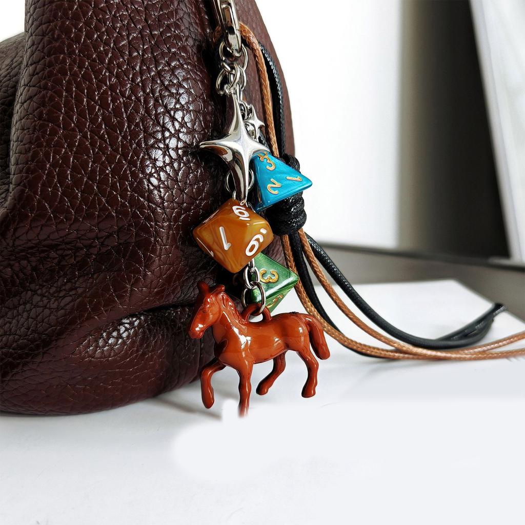 Stylish Weaving Rope Keyring 3D Dices and Horse Keychain Handmade Bag Pendant Accessories for Fashion Enthusiasts