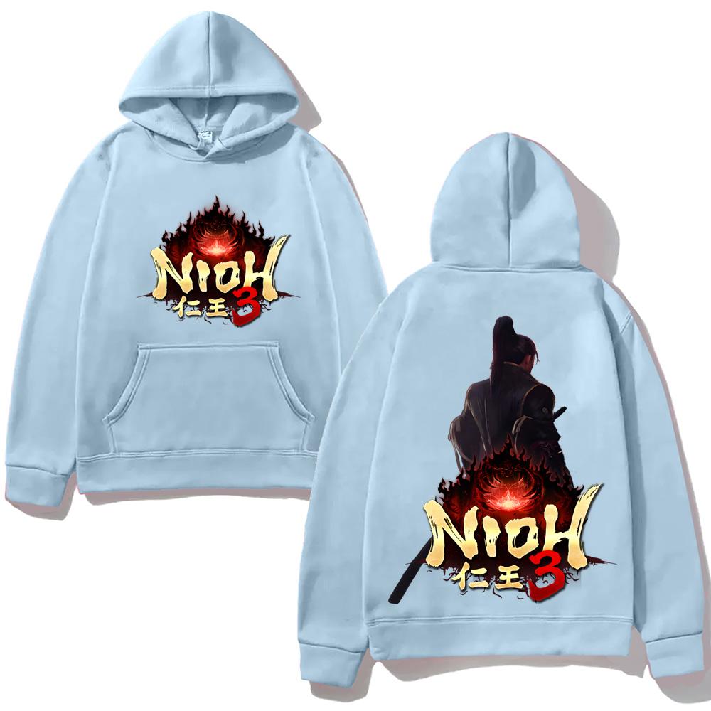 Bluza z kapturem z nadrukiem z gry fabularnej Nioh 3 2026 GAME z kieszenią i polarem w stylu anime i retro