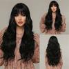 ALAN EATON Synthetic Wigs Long Wavy Hairstyle Pink Color Full Wigs with Bangs for Women Heat Resistant Fiber Wig