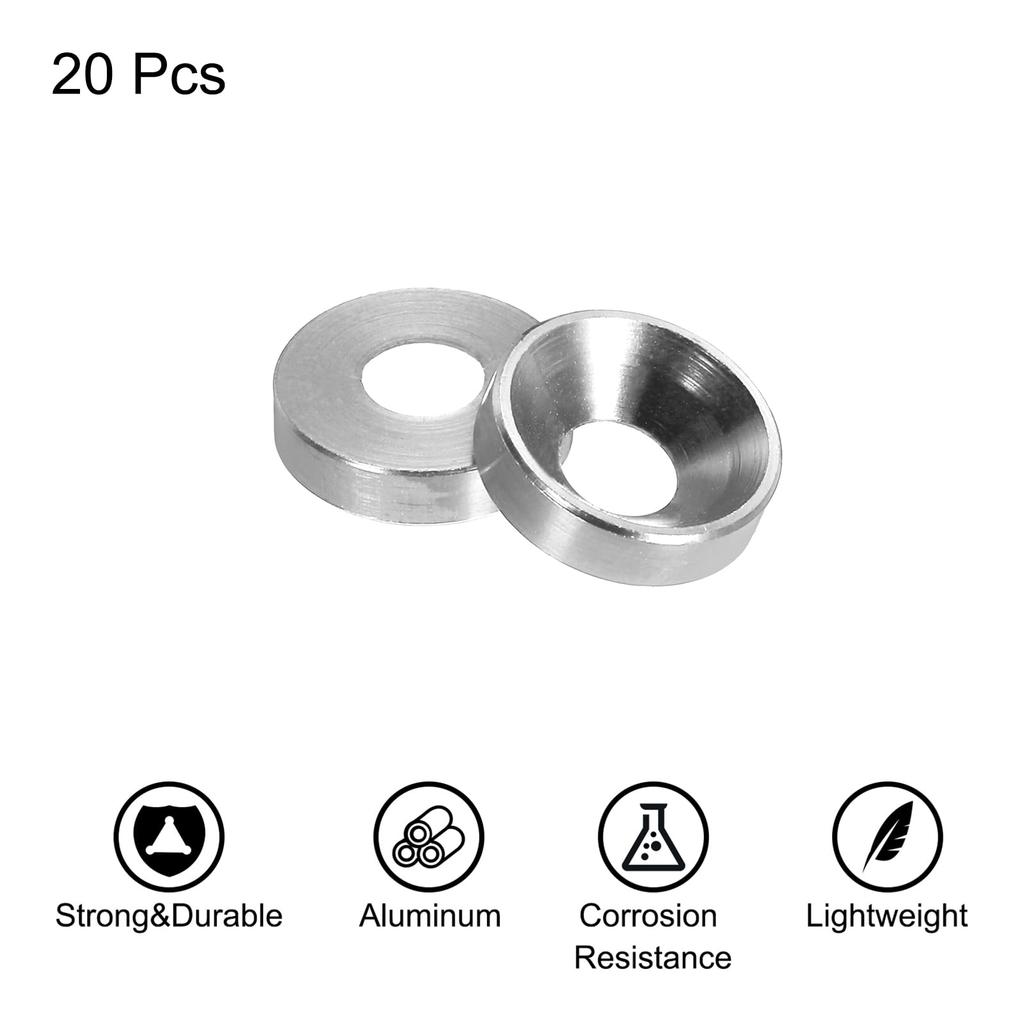 uxcell M4 Washer Cone Cup Type Countersink Washer Hole Diameter 4.1mm/0.16 Aluminum Gasket Cup Head Washer for RC/FPV/PC/Drone/Machine Accessory