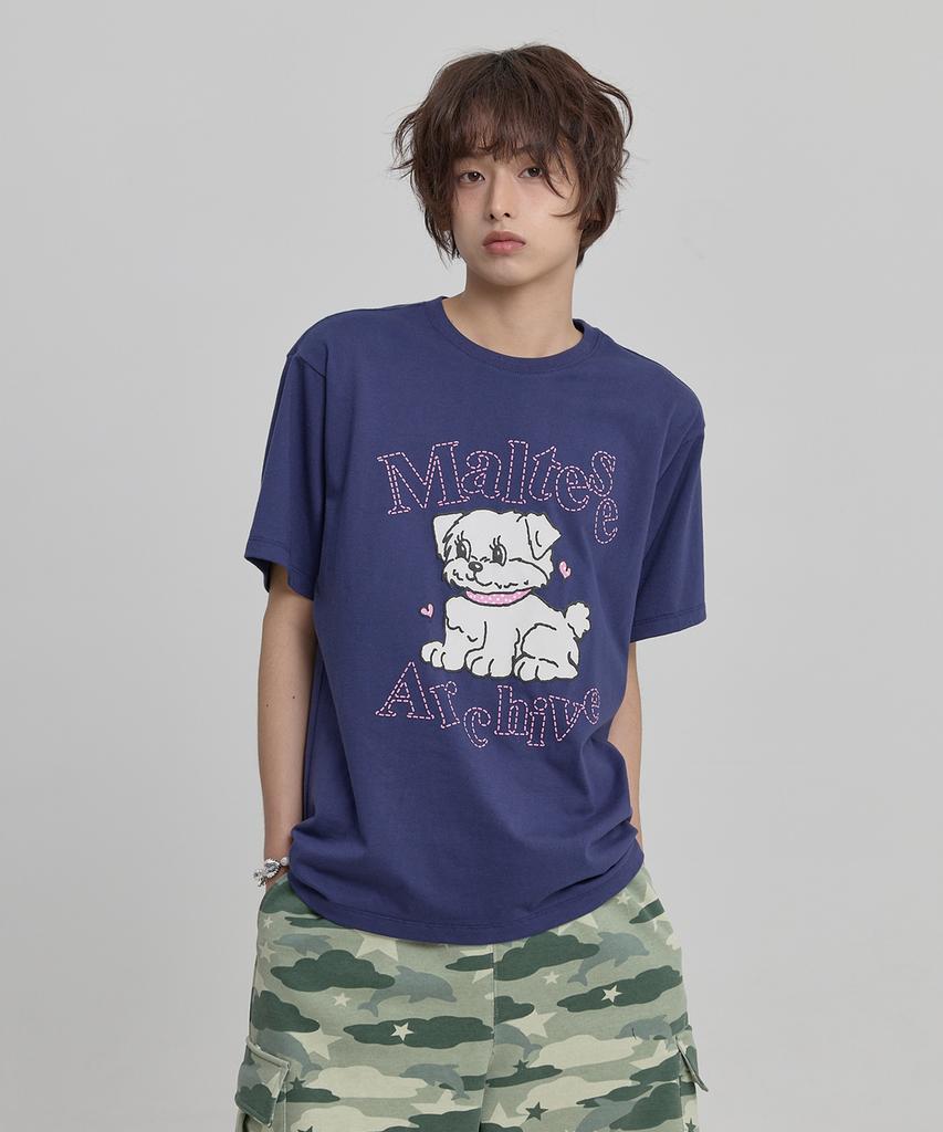 WAIKEI Vintage Cloud Archive Stitch Short Sleeve T-Shirt Navy
