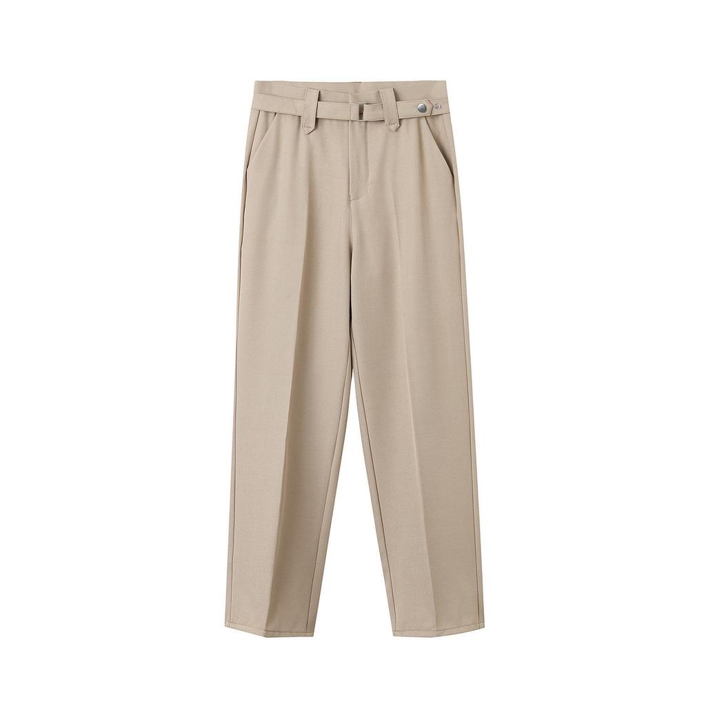 Men's Spring 2026 Casual Trousers - Korean Style, Non-Iron, Loose Tapered Suit Pants with Half Elastic Waist