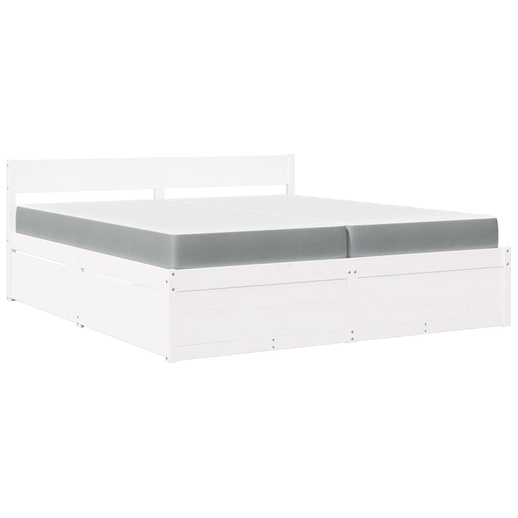Vidaxl Łóżko Z Szufladami I Materacem, Białe, 200X200 Cm, Sosnowe