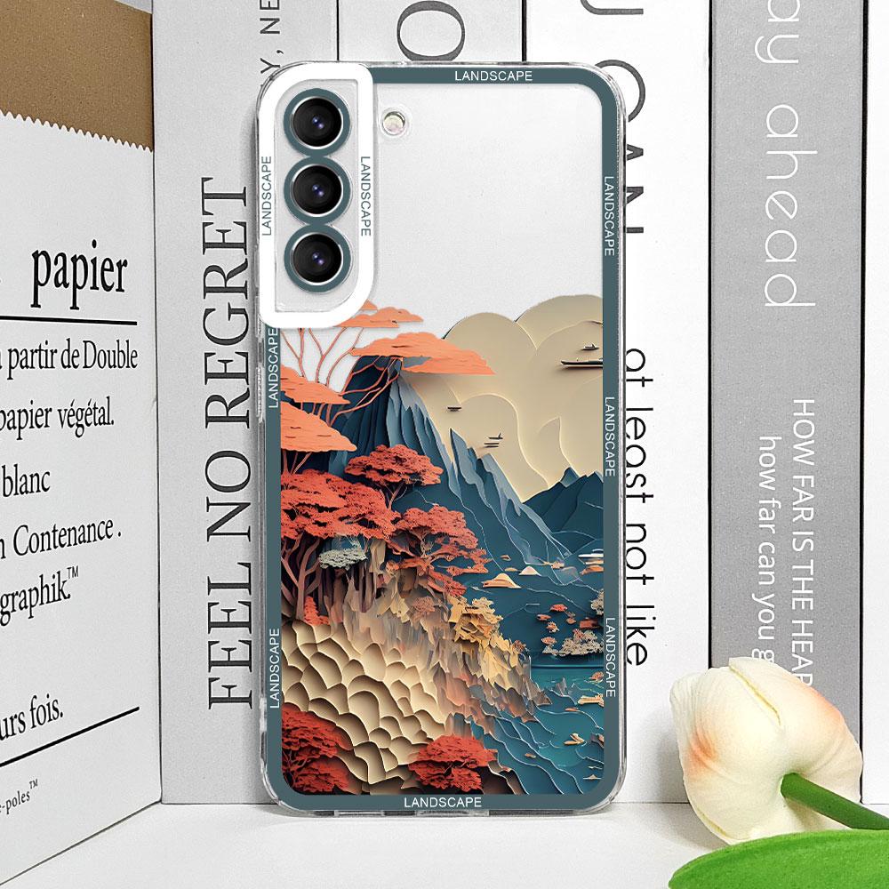 Printing Landscape Creative Mountain Transparent Phone Cases for Samsung Galaxy S22 S25 S21 S23 S24 Ultra Plus FE Covers Fundas