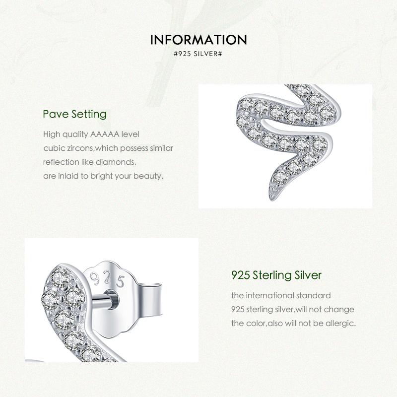 MODIAN 925 Sterling Silver Shining Cubic Zirconia Snake Stud Earrings For Women Animal Earrings Trendy Women Jewelry