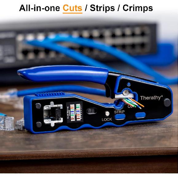 Ethernet Crimping Tool Kit, RJ45 Pass Through Crimper for Cat 6 Pass Through RJ45 Connectors, Cat5 Cat5e Cat6 Crimping Tool Kit