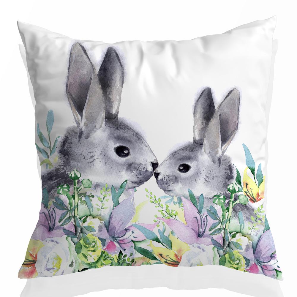 

Пасха Весна Персиковая Кожа Бархат Принт Наволочка Праздничный Мультяшный Кролик Автомобиль Диван Гостиная Наволочка 45 * 45Cm without pillow core