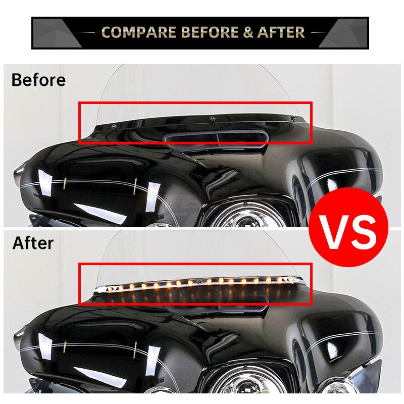 Motorcycle Chrome Windshield Trim Flasher Turn Signal LED Light For Harley Touring Electra Street Glide Classic 2014-UP