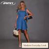 JPNTKY Fashion Summer Spring Solid Color Print Sleeveless Square Collar Casual Dresses
