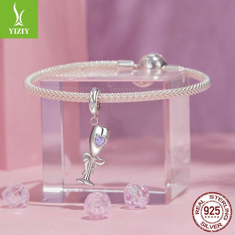 Vintage Goblet Diy Pendant Accessories, French Elegant Romantic S925 Sterling Silver Bracelet Beaded