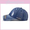 Water Wash Denim Ripped Baseball Hat With Wide Brim For Sun Protection And Breathability