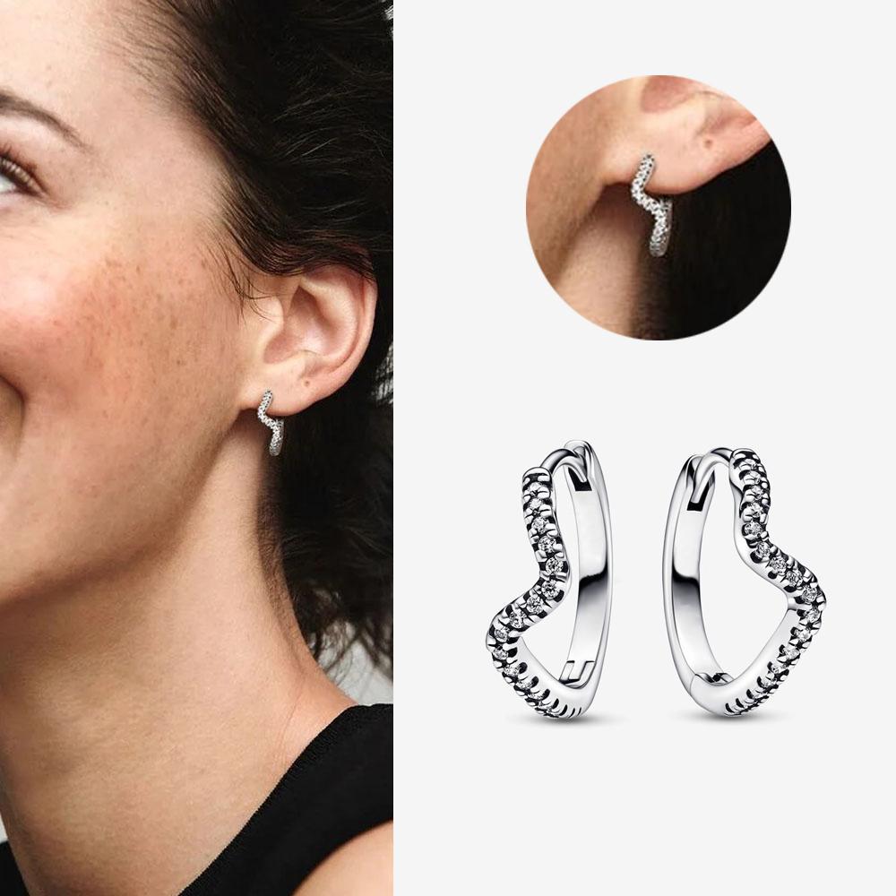 Authentic 925 Silver Cherry Blossom Bow Heart Hoop Stud Drop Earrings plata de ley Jewelry DIY Birthday Gift Original