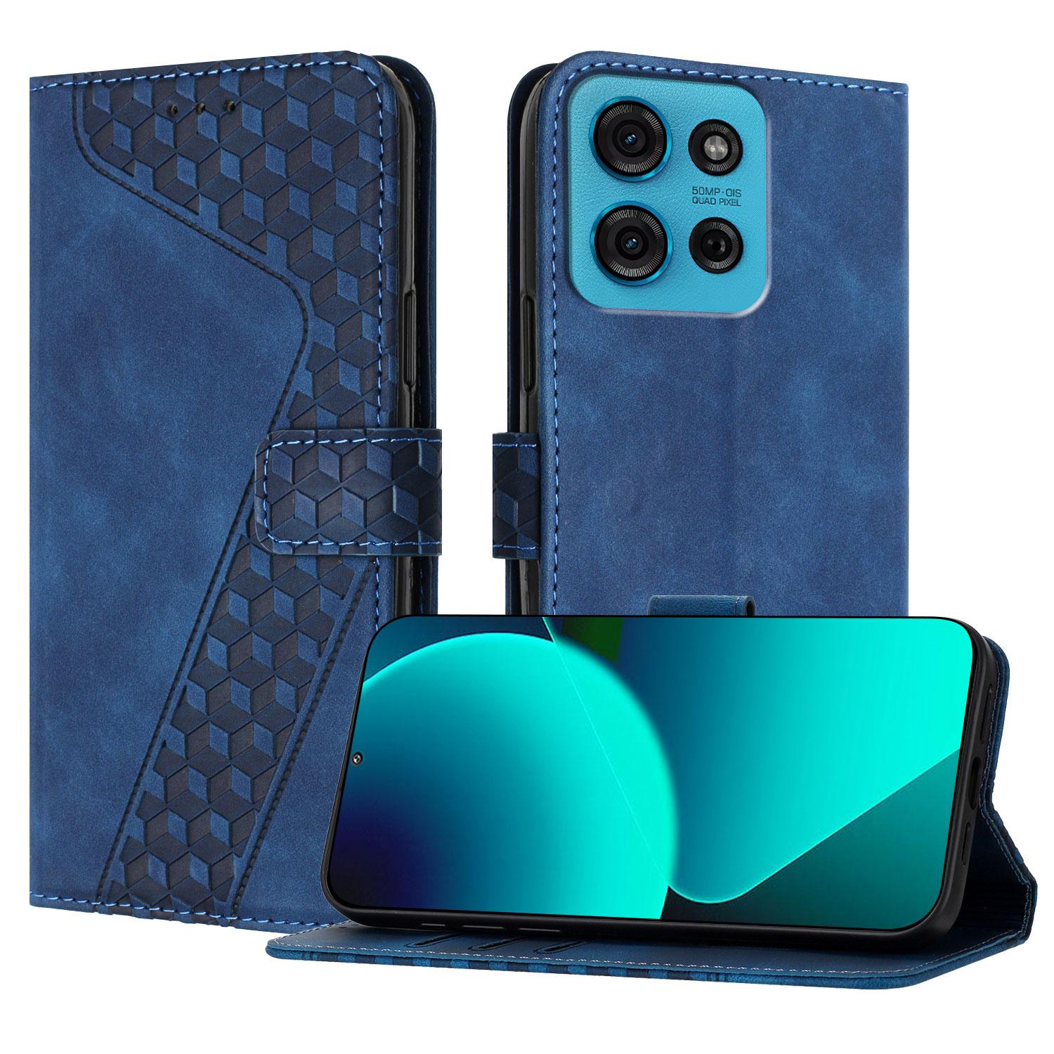 

Для Motorola Moto G75 5G Кожаный чехол с 7-образным узором Кошелек Подставка Ударопрочный чехол для телефона Blue