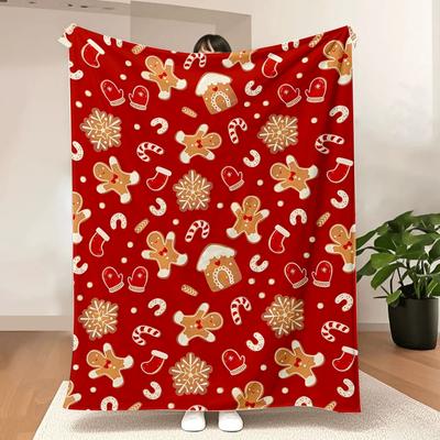 Cute Winter Gingerbread Throw Blanket Soft Warm Lightweight Blankets Gift for Couch Bed Living Room Travel Office Christmas