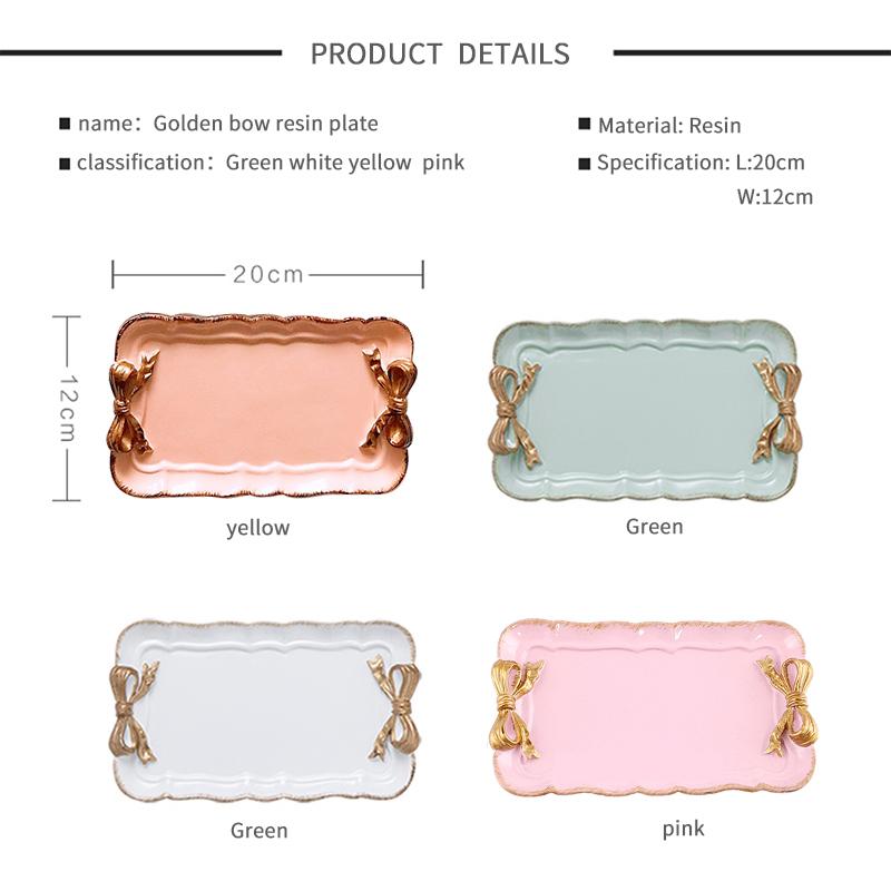 Promotion! European Style Pink Bow Cake Storage Trays Makeup Organizer Dessert Plate Square Decor Tray Kitchen Storage Trays