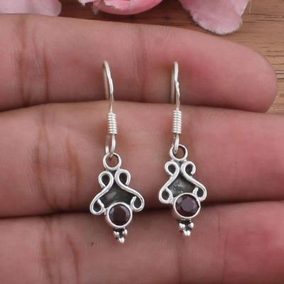 Solid 925 Sterling Silver Garnet Gemstone Drop Earrings Handmade Earrings, Silver Jewelry Gift For Her