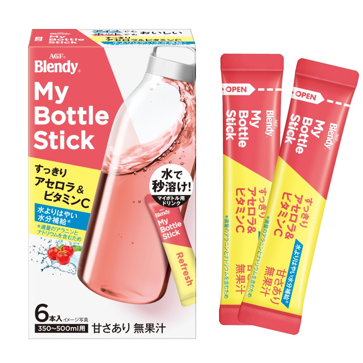 AGF Blendy My Bottle Refreshing Acerola Vitamin 6 sticks x 3 boxes Water Stick, & C, [Hydration Support] [For Bottles]