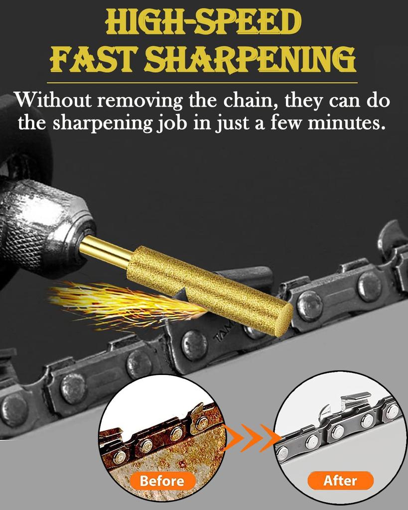30pcs Diamond Chainsaw Sharpener 1/8" Shank High Hardness Burr Grinding Stone Chainsaw Sharpening Bits 3 Sizes 5/32'', 3/16,7/32