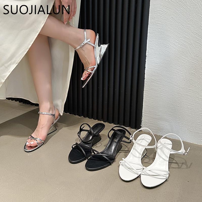 Fashion SUOJIALUN 2025 Summer New Brand Women Sandal Fashion Narrow Band Ladies Elegant Gladiator Shoes High Wedges Heel Pumps Shoes