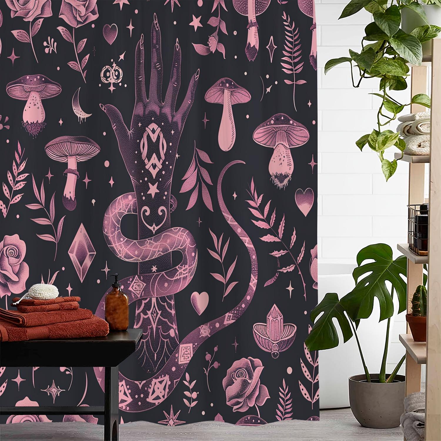 

A Vintage Snake Palm Mushroom Green Plant Floral Printed Shower Curtain And Window Curtain With 12 Hooks. W60H190(CM)-1 Pcs