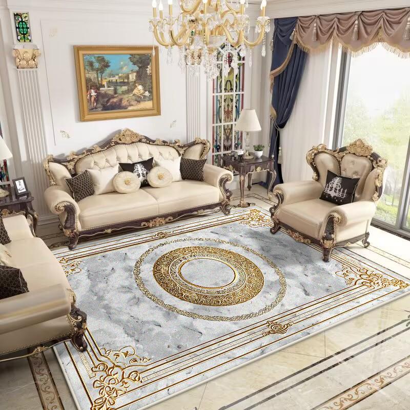 Retro European Carpets for Living Room Washable Carpet Home Bedroom Decoration Luxury Gold Large Rug 200x300 Non-slip Bath Mat