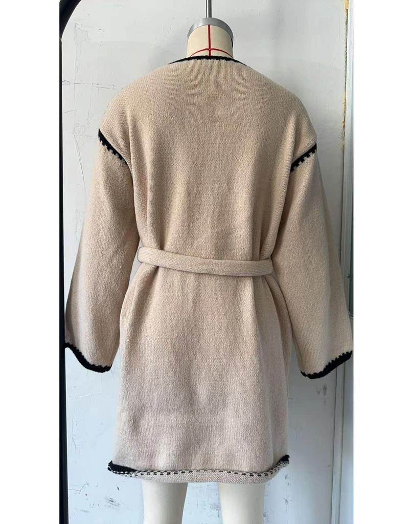 Women's Loose-fit Knitted V-neck Long Sleeve Dress With Belt