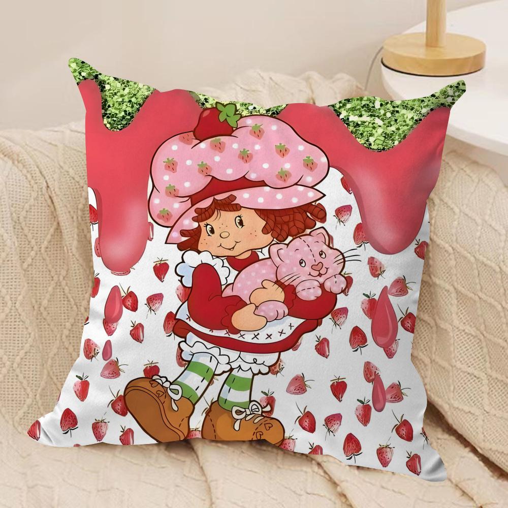 S-Stawberry Shortcake Cushion Cover Silky Short Plush Double-Sided Printed Pillow Case for Sofa All Seasons Home Decor Gift