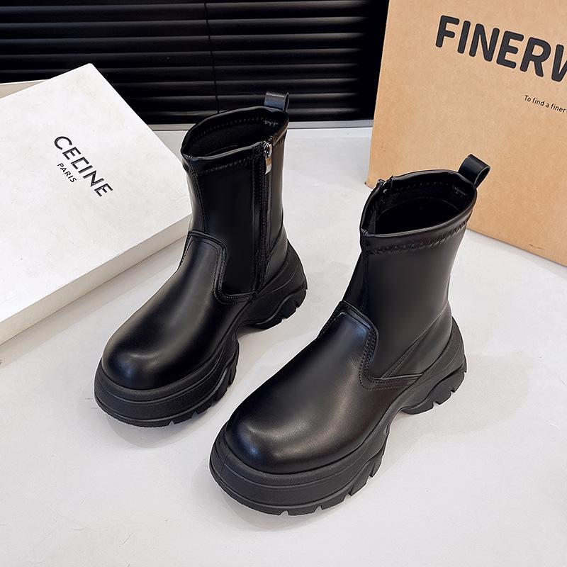 Skinny boots thick-soled Martin boots women's 2025 new autumn spice girls small medium tube short boots thick heel elastic boots