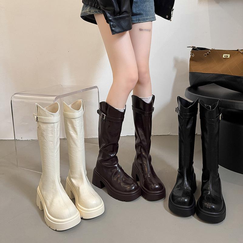 Belt Buckle Thick Heel Thick Sole Fashion Boots Women's 2025 New British Style Fashion Temperament Autumn and Winter Knight Boots Long Boots