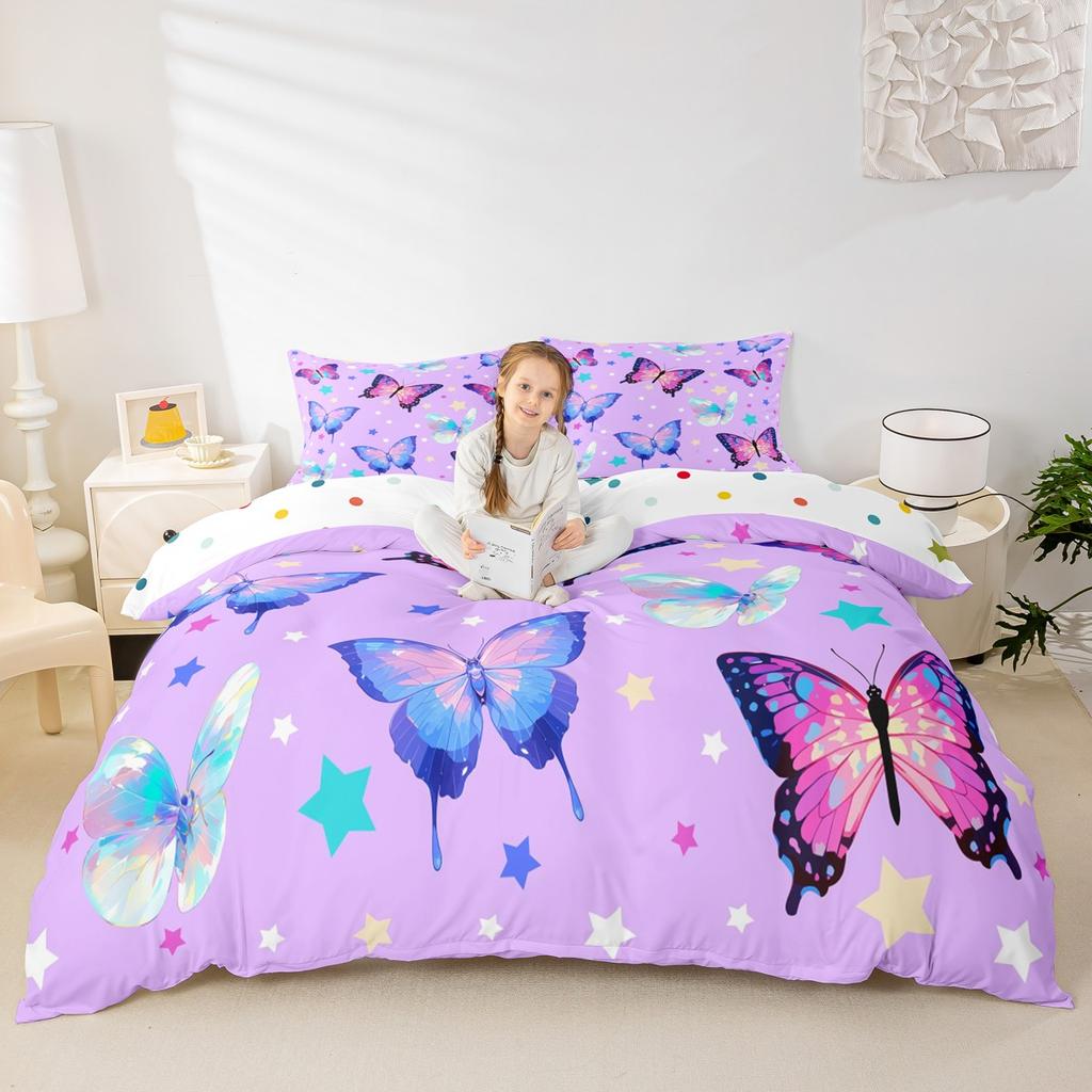 Comforter Homewish Chic Butterfly For Girls Colorful Glitter Stars Comforter Set Rainbow Flowers Bed Set
