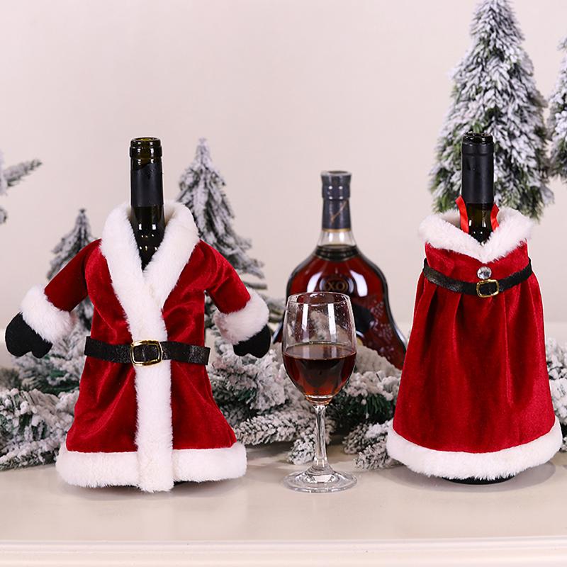 Christmas Velvet Wine Bottle Cover Lovely Dress Design Festive Bottle Ornament for Holiday Dinner Home Decor Xmas Gift