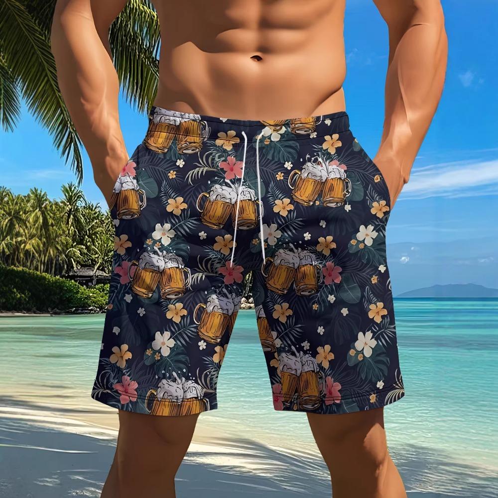 Pantaloni da Spiaggia Estivi da Uomo Stampati in 3D Moda Versatili Traspiranti Tendenza Casual Stile Vacanza
