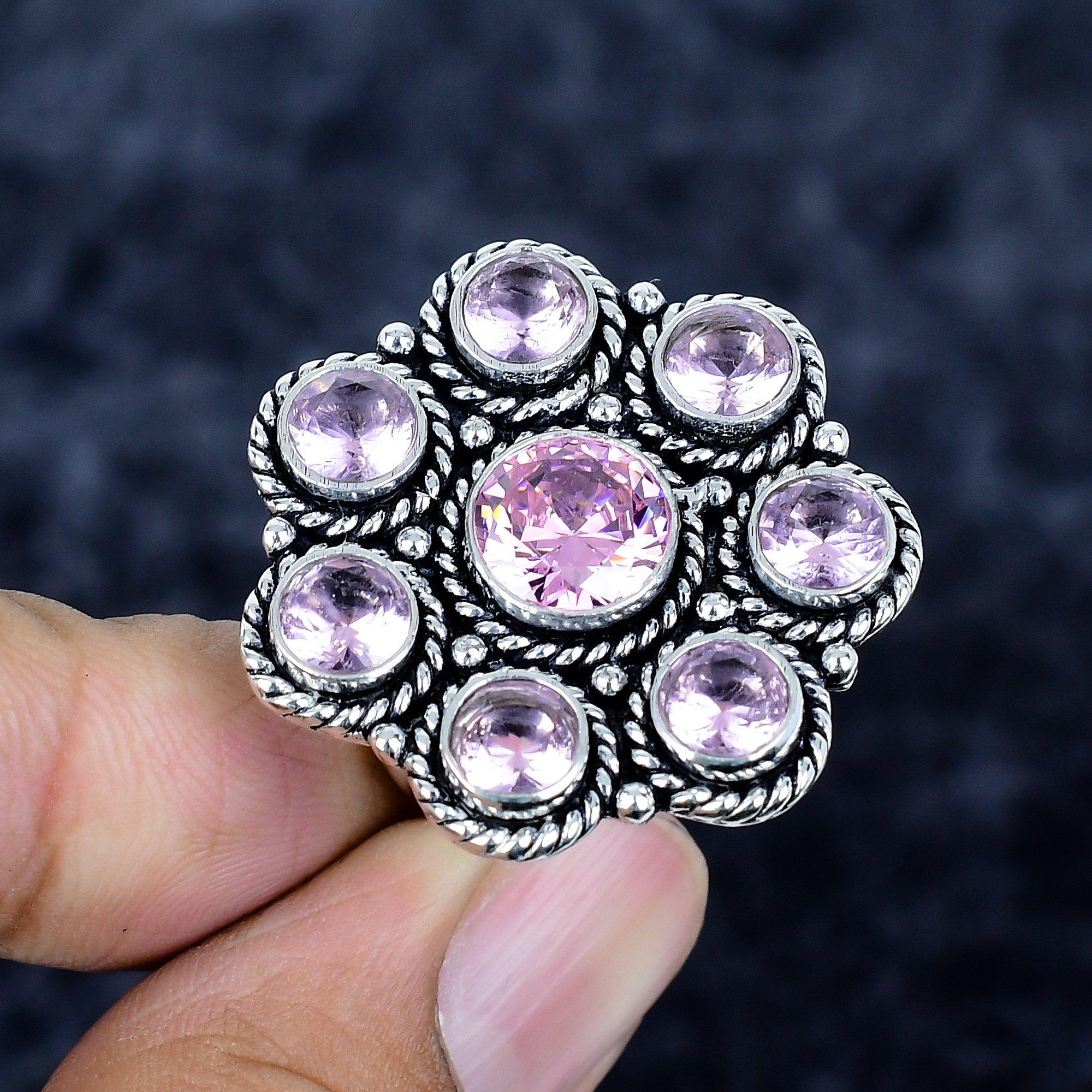 

Pink Kunzite Gemstone Handmade 925 Sterling Silver Jewelry Ring Size 7 MM-3439