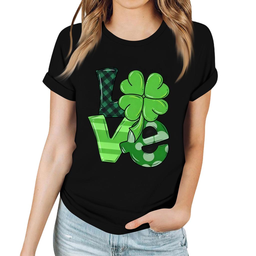 Women's Casual Saint Patrick Print T-Shirt Round Neck Pullover Short Sleeve Top