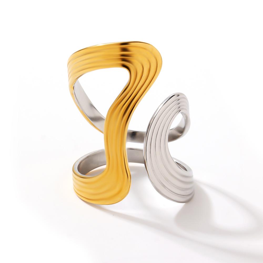 18K Gold & Stainless Steel Open Line Ring with Irregular Curve Design