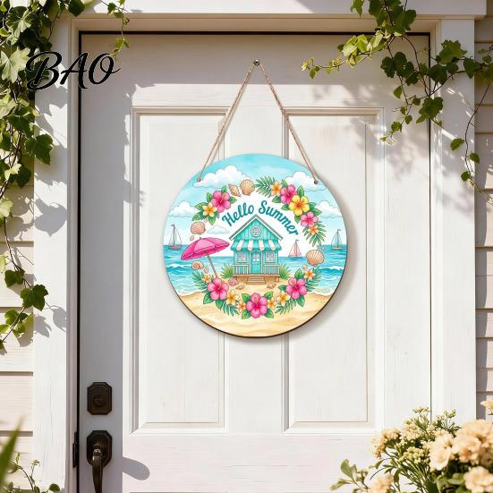 Flamingo Palm Leaf Wall Art Summer Wooden Hanging Sign, Beach Style Decor with Hemp Rope, Tropical Sign Indoor Outdoor Theme Decoration for