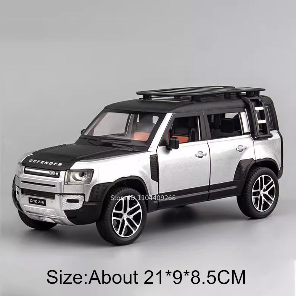 1:Brinquedo de Modelo de Carro Land Rover Defender Range Rover Escala 24 Metal Diecast Som Luz Veículos Off Road Modelos em Miniatura Presentes para Meninos
