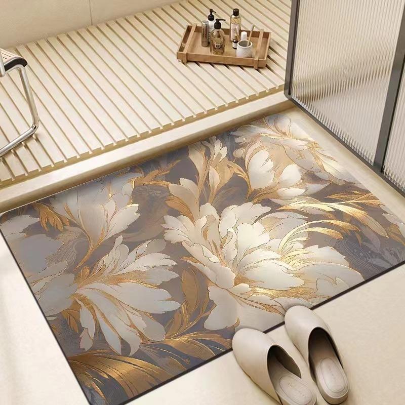 Leichter Luxus Blume Fußmatte Super Saugfähig Diatomeenerde Badezimmer Boden Fußmatte Küchenteppich Rutschfest Hauseingang Veranda Teppiche
